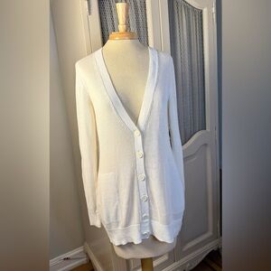 Adrienne Vittadini Collection White Linen Blend Open Knit Cardigan
